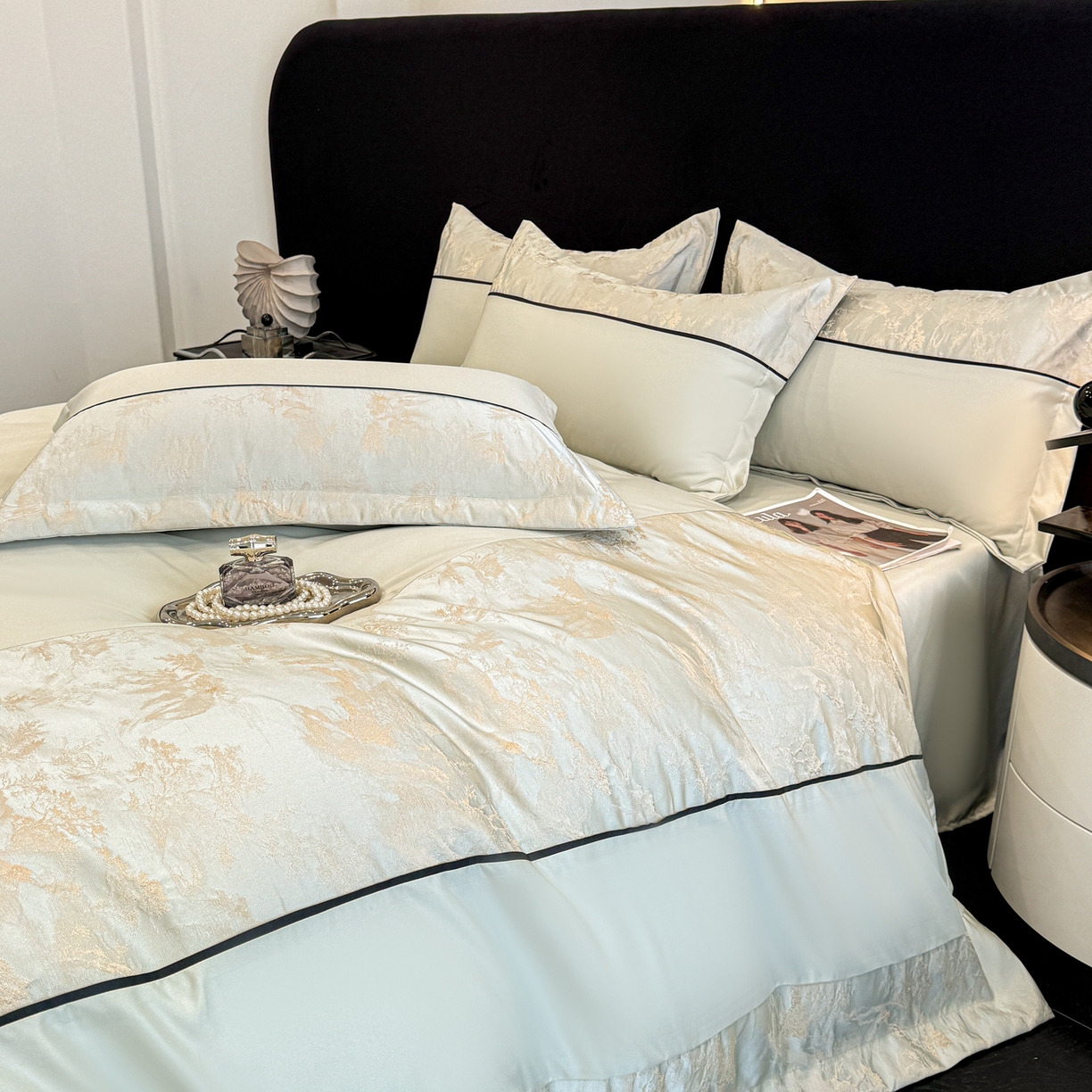 91家纺网 家纺一手货源 找家纺 狂想家 2026新款简约浮雕大提花四件套 繁星绿