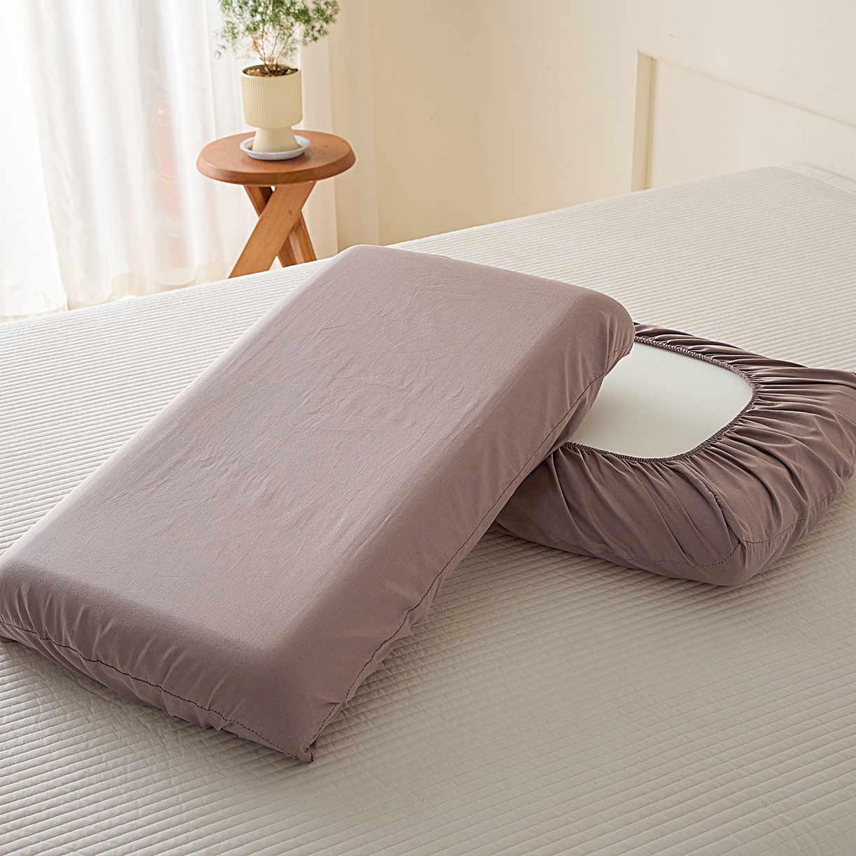 衿成家纺 2026新款13372 全棉橡皮筋魔术万能单层枕套  适用多种枕头 XP-棕色