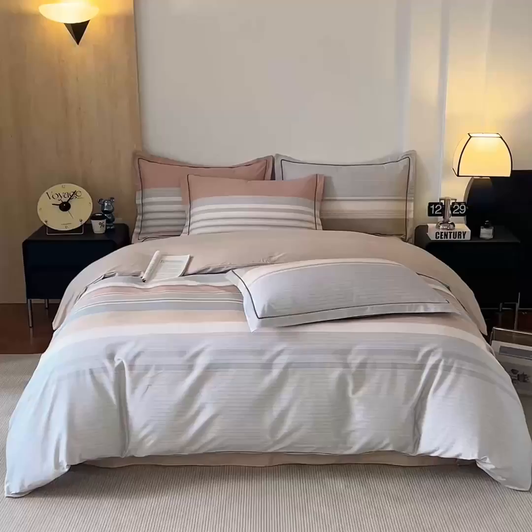 91家纺网 家纺一手货源 找家纺 沐白家居 2026新款亲肤舒适全棉印花四件套 爱尔兰-浅灰