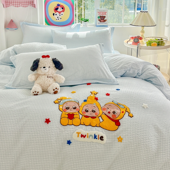 91家纺网 家纺一手货源 找家纺 （总）梦可莱家居 2026春夏新品小清新可爱风毛巾绣床盖四件套系列