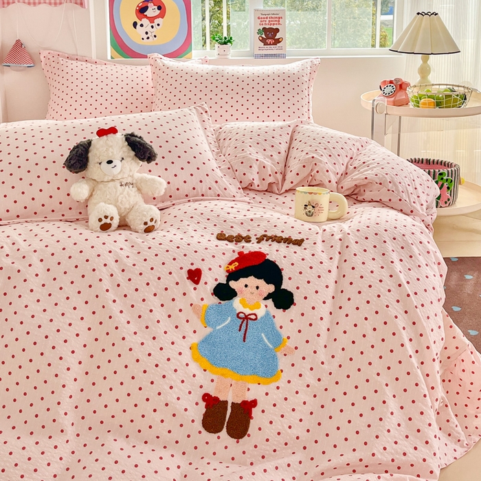 91家纺网 家纺一手货源 找家纺 （总）梦可莱家居 2026春夏新品小清新可爱风毛巾绣床盖四件套系列