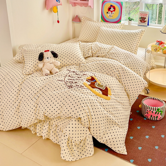 91家纺网 家纺一手货源 找家纺 梦可莱家居 2026春夏新品小清新可爱风毛巾绣床盖四件套系列 小木马