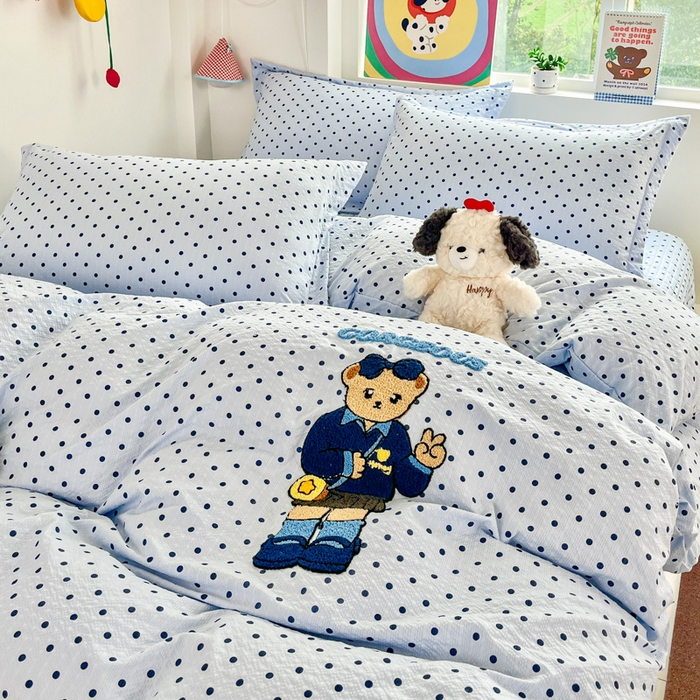 91家纺网 家纺一手货源 找家纺 梦可莱家居 2026春夏新品小清新可爱风毛巾绣床盖四件套系列 熊彼特