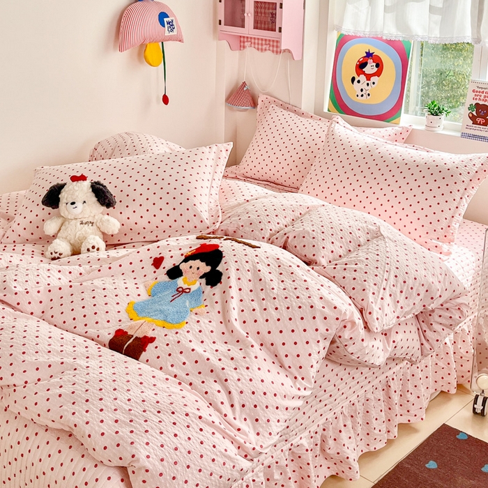 91家纺网 家纺一手货源 找家纺 梦可莱家居 2026春夏新品小清新可爱风毛巾绣床盖四件套系列 幸福女孩