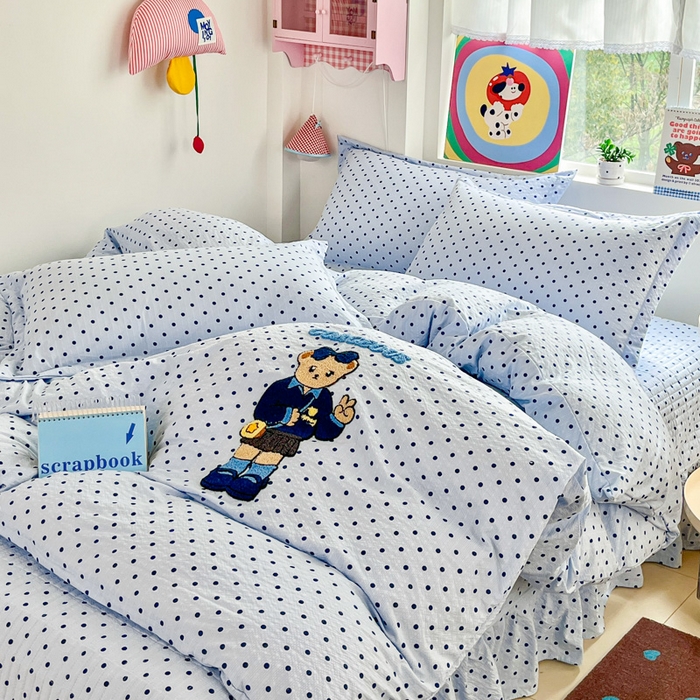 91家纺网 家纺一手货源 找家纺 梦可莱家居 2026春夏新品小清新可爱风毛巾绣床盖四件套系列 熊彼特