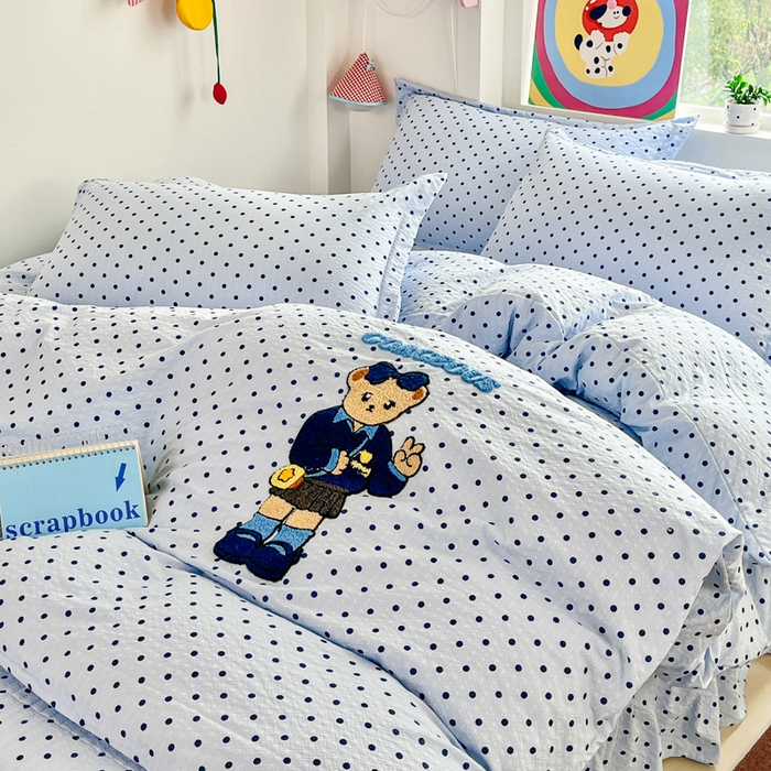 91家纺网 家纺一手货源 找家纺 梦可莱家居 2026春夏新品小清新可爱风毛巾绣床盖四件套系列 熊彼特