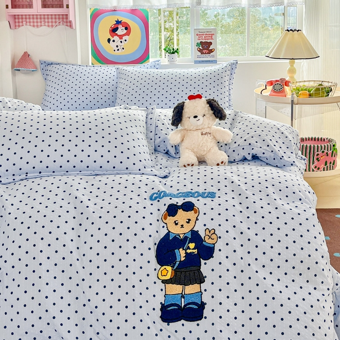 梦可莱家居 2026春夏新品小清新可爱风毛巾绣床盖四件套系列 熊彼特