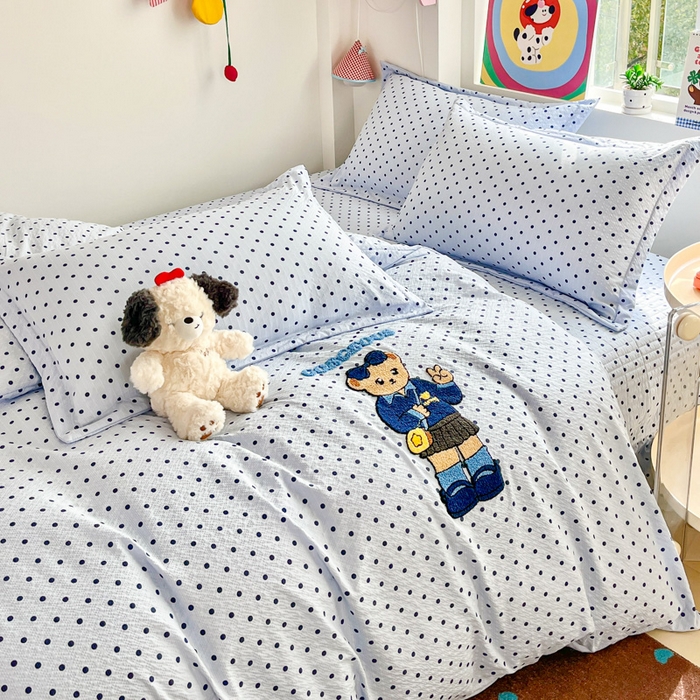 91家纺网 家纺一手货源 找家纺 梦可莱家居 2026春夏新品小清新可爱风毛巾绣床盖四件套系列 熊彼特