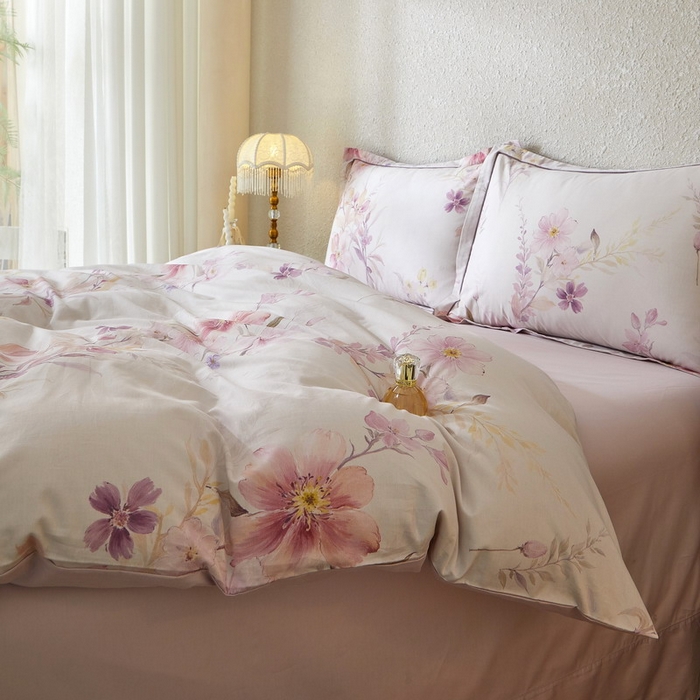 91家纺网 家纺一手货源 找家纺 沐白家居 2026新款亲肤舒适全棉印花四件套 爱意浓（紫）