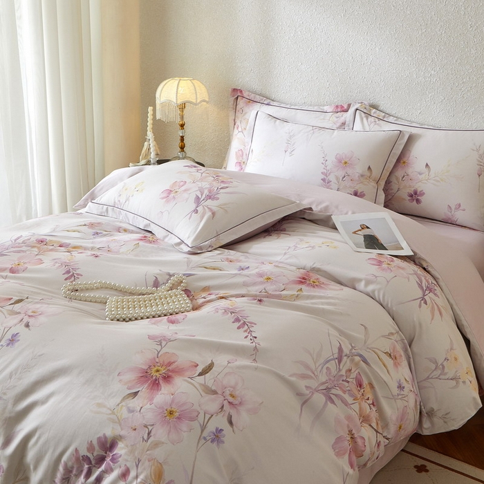 91家纺网 家纺一手货源 找家纺 沐白家居 2026新款亲肤舒适全棉印花四件套 爱意浓（紫）