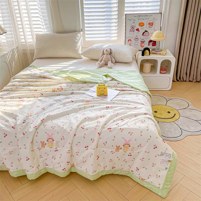 91家纺网 家纺一手货源 找家纺 米萝家居 2026新款全棉夏凉被纯棉空调被印花夏被 樱桃女孩