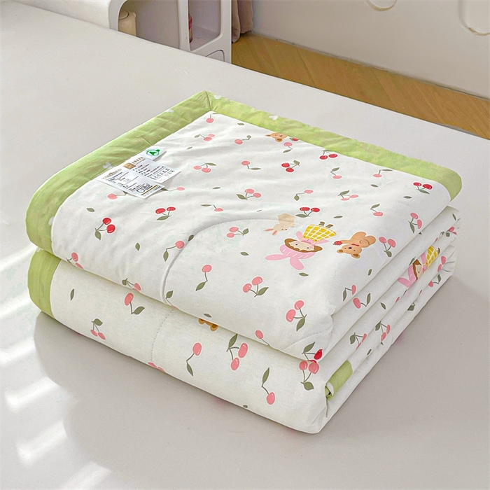 91家纺网 家纺一手货源 找家纺 米萝家居 2026新款全棉夏凉被纯棉空调被印花夏被 樱桃女孩