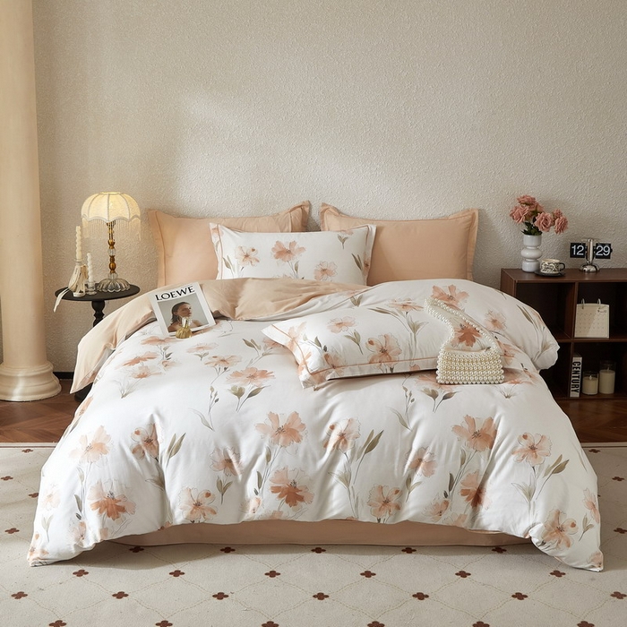 91家纺网 家纺一手货源 找家纺 沐白家居 2026新款亲肤舒适全棉印花四件套 楚容-米