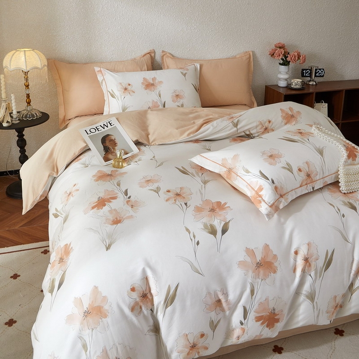 91家纺网 家纺一手货源 找家纺 沐白家居 2026新款亲肤舒适全棉印花四件套 楚容-米