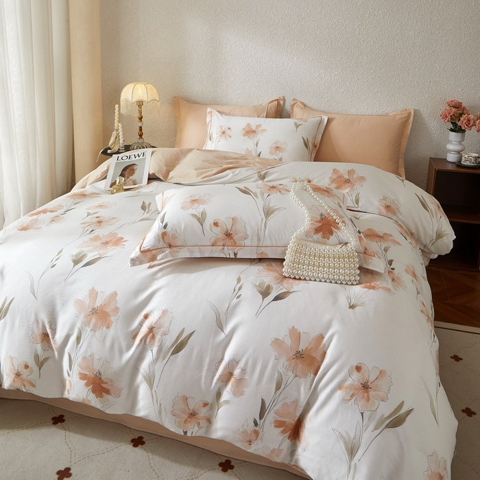 91家纺网 家纺一手货源 找家纺 沐白家居 2026新款亲肤舒适全棉印花四件套 楚容-米