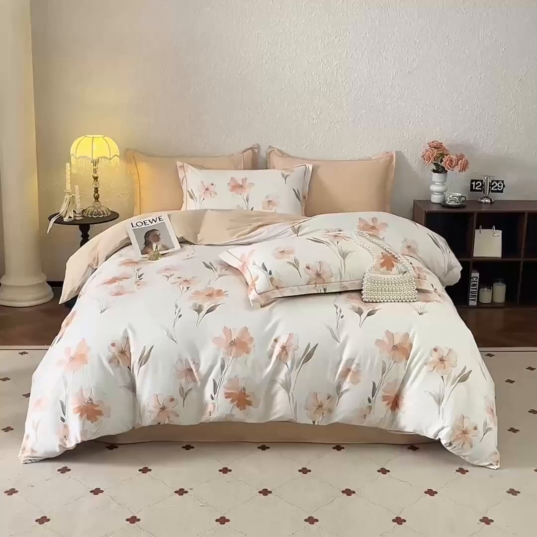 91家纺网 家纺一手货源 找家纺 沐白家居 2026新款亲肤舒适全棉印花四件套 楚容-米