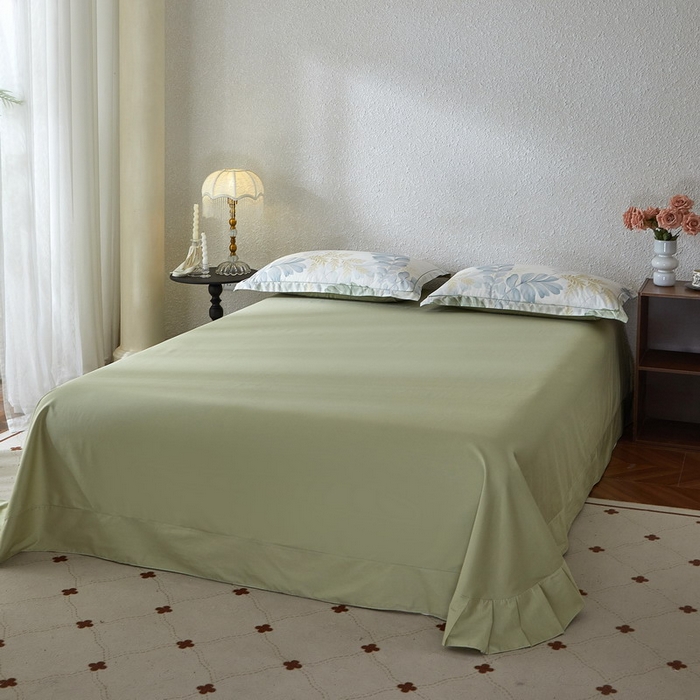 91家纺网 家纺一手货源 找家纺 沐白家居 2026新款亲肤舒适全棉印花四件套 春风有信（绿）