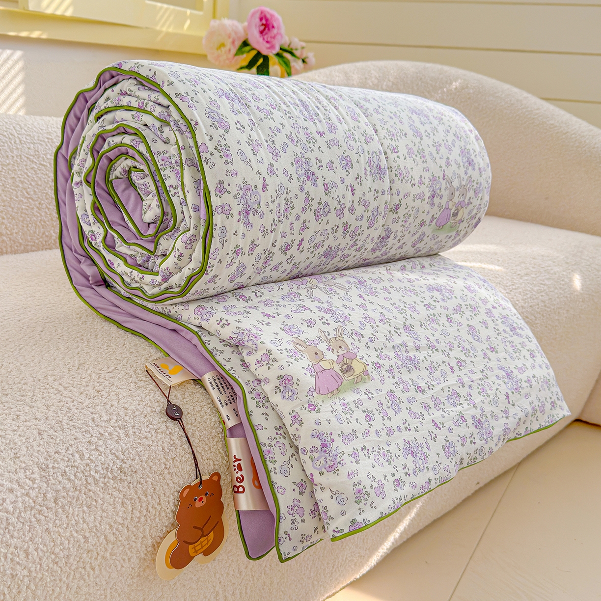 91家纺网 家纺一手货源 找家纺 弗苓家纺 2026新款A类水洗皱皱纱夏被夏凉被空调被 兔闺蜜