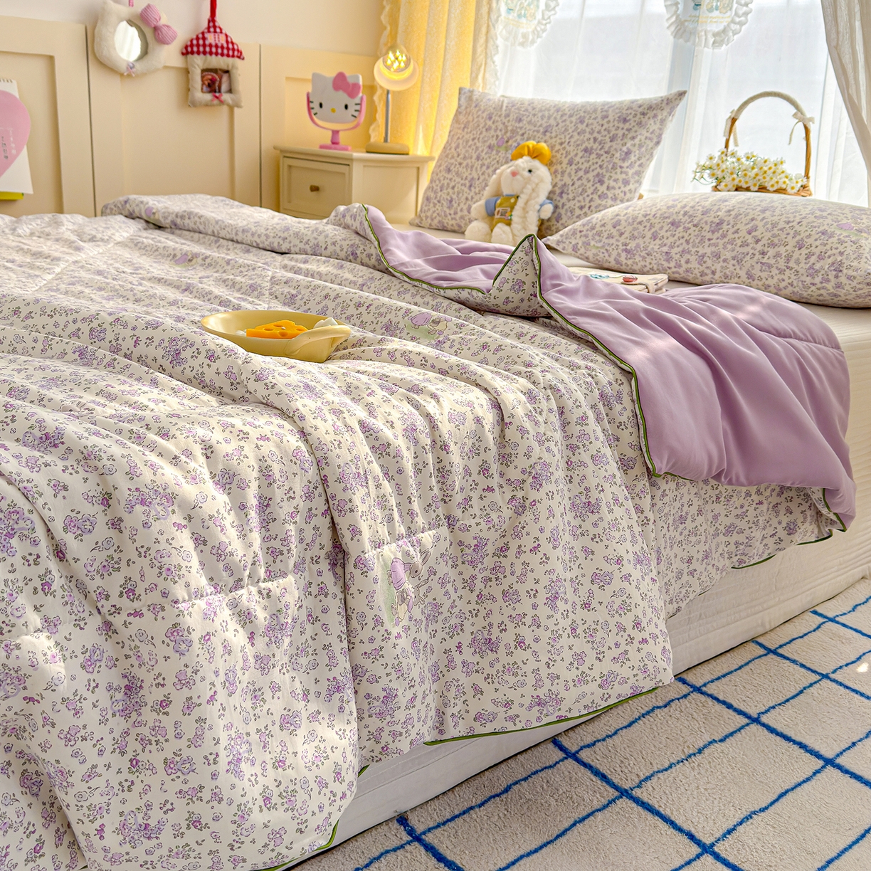 91家纺网 家纺一手货源 找家纺 弗苓家纺 2026新款A类水洗皱皱纱夏被夏凉被空调被 兔闺蜜