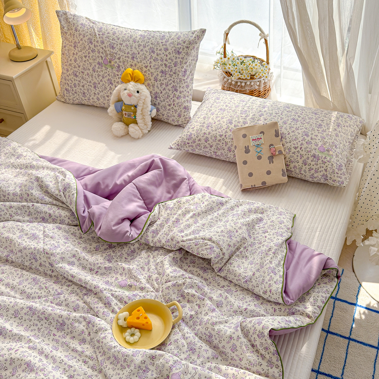 91家纺网 家纺一手货源 找家纺 弗苓家纺 2026新款A类水洗皱皱纱夏被夏凉被空调被 兔闺蜜