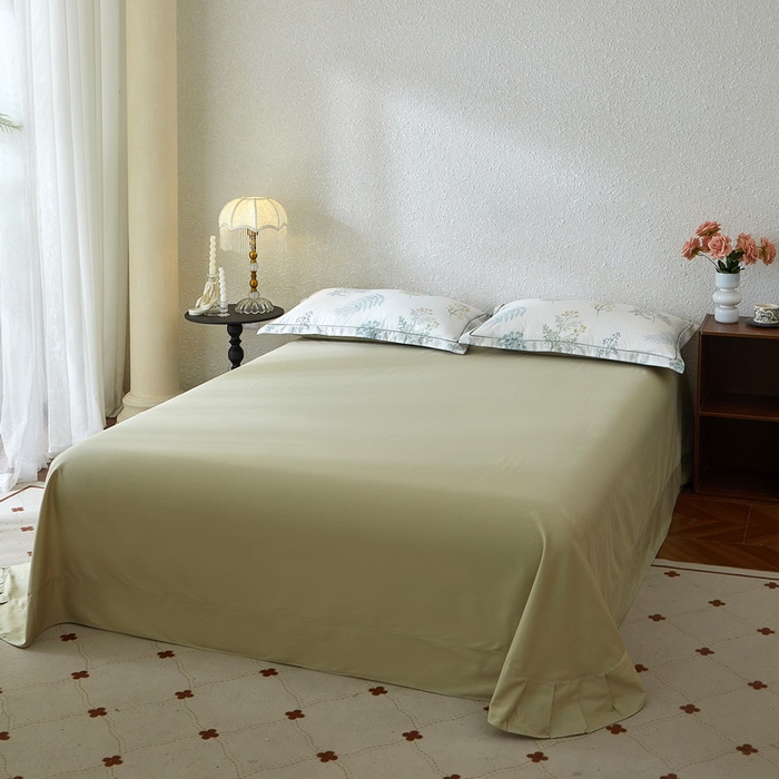 91家纺网 家纺一手货源 找家纺 沐白家居 2026新款亲肤舒适全棉印花四件套 春颜-绿