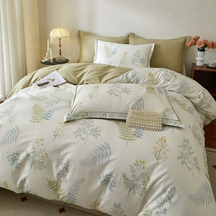 91家纺网 家纺一手货源 找家纺 沐白家居 2026新款亲肤舒适全棉印花四件套 春颜-绿