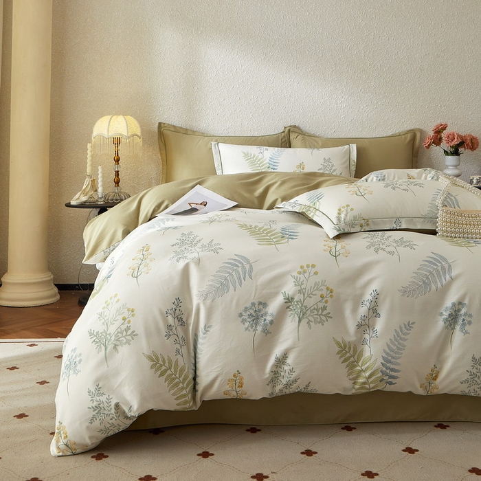 91家纺网 家纺一手货源 找家纺 沐白家居 2026新款亲肤舒适全棉印花四件套 春颜-绿