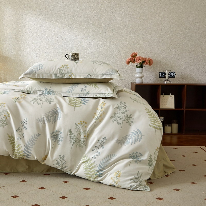 91家纺网 家纺一手货源 找家纺 沐白家居 2026新款亲肤舒适全棉印花四件套 春颜-绿