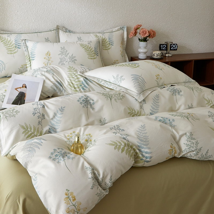 91家纺网 家纺一手货源 找家纺 沐白家居 2026新款亲肤舒适全棉印花四件套 春颜-绿