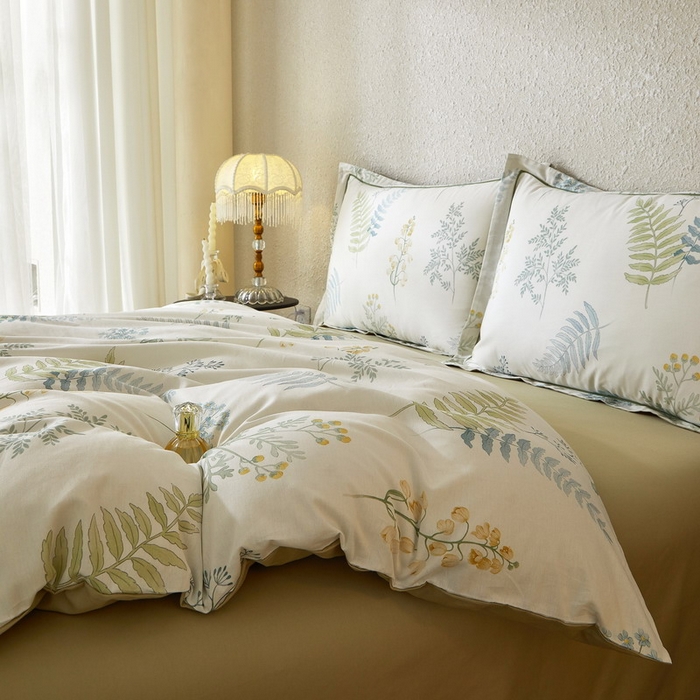 91家纺网 家纺一手货源 找家纺 沐白家居 2026新款亲肤舒适全棉印花四件套 春颜-绿