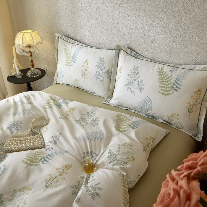 91家纺网 家纺一手货源 找家纺 沐白家居 2026新款亲肤舒适全棉印花四件套 春颜-绿