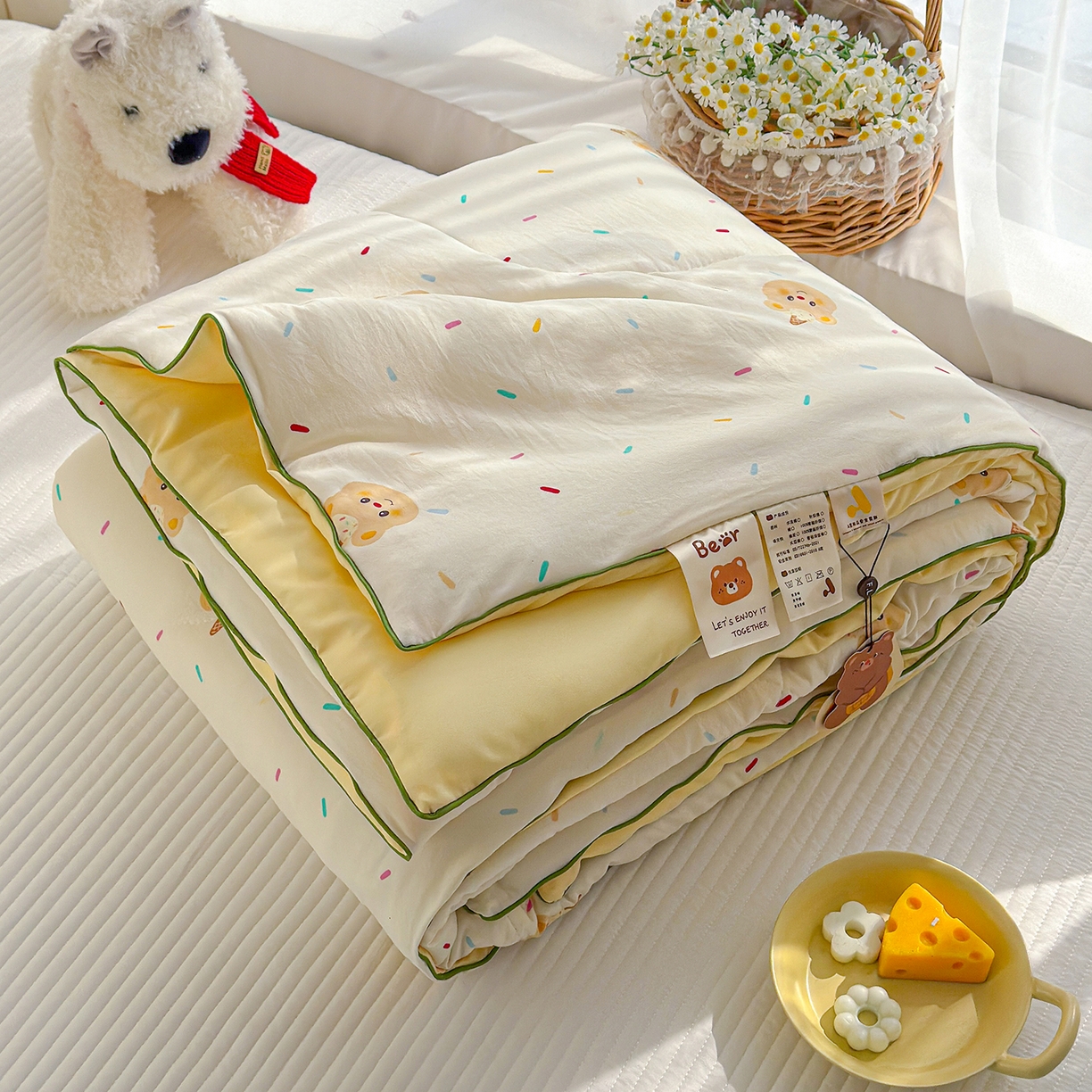 91家纺网 家纺一手货源 找家纺 弗苓家纺 2026新款A类水洗皱皱纱夏被夏凉被空调被 泡芙熊