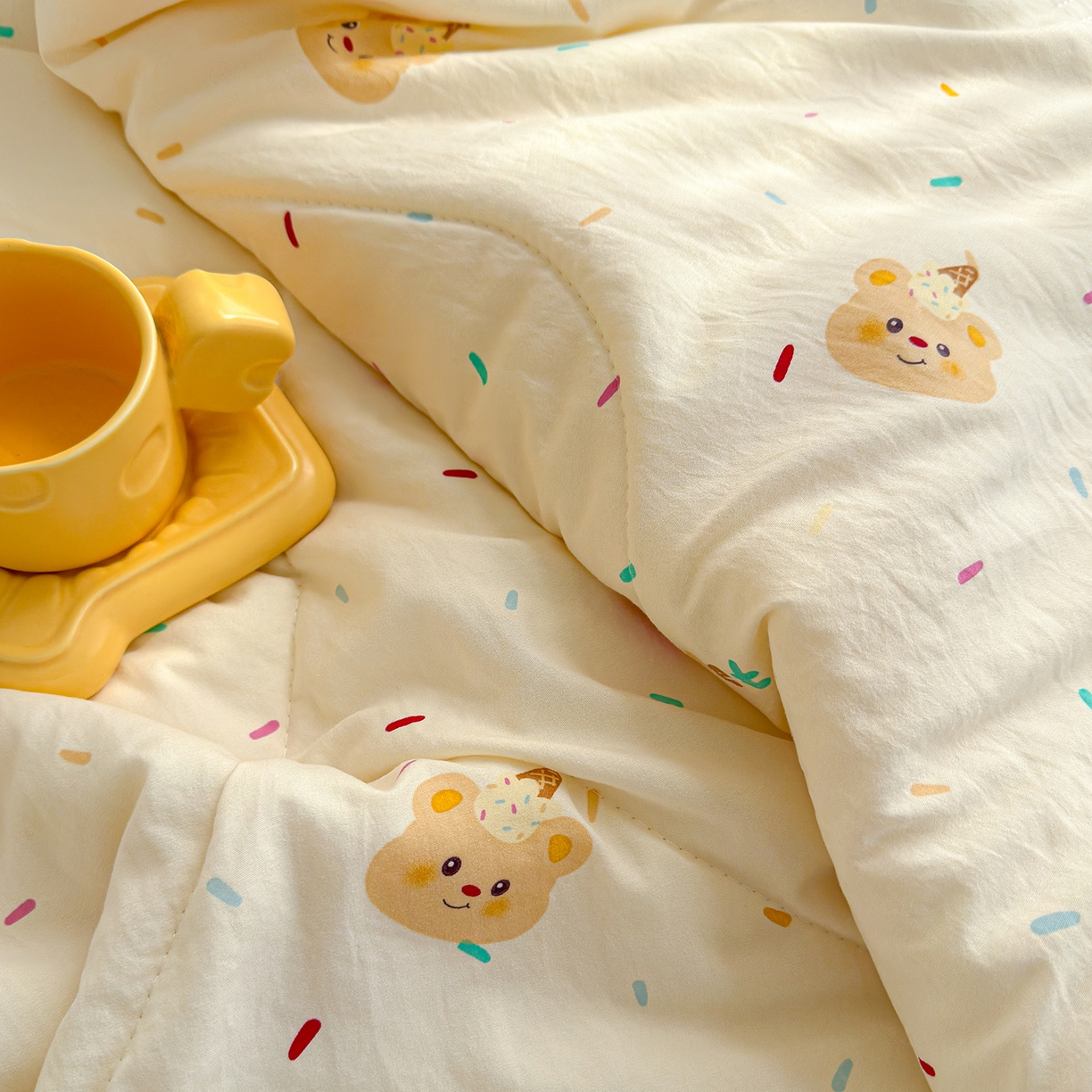 91家纺网 家纺一手货源 找家纺 弗苓家纺 2026新款A类水洗皱皱纱夏被夏凉被空调被 泡芙熊