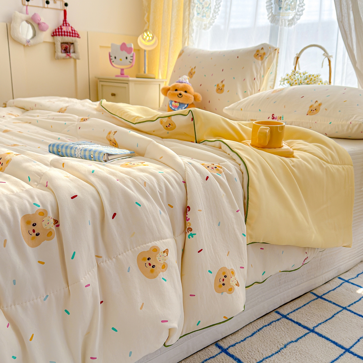 91家纺网 家纺一手货源 找家纺 弗苓家纺 2026新款A类水洗皱皱纱夏被夏凉被空调被 泡芙熊