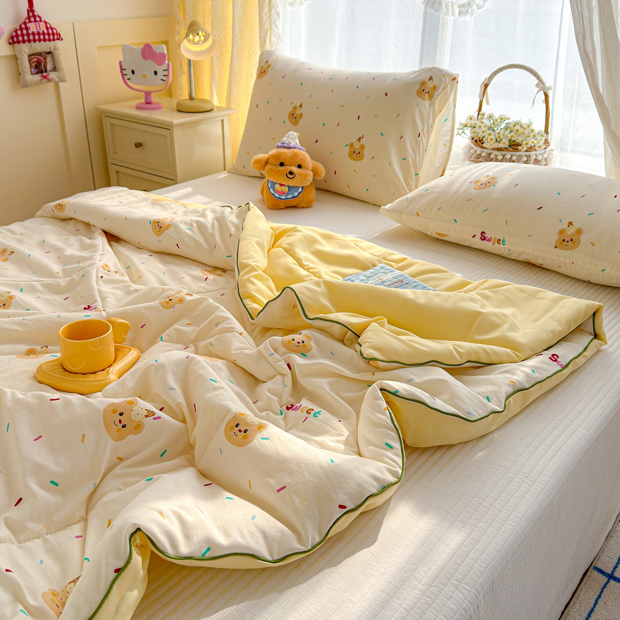 91家纺网 家纺一手货源 找家纺 弗苓家纺 2026新款A类水洗皱皱纱夏被夏凉被空调被 泡芙熊