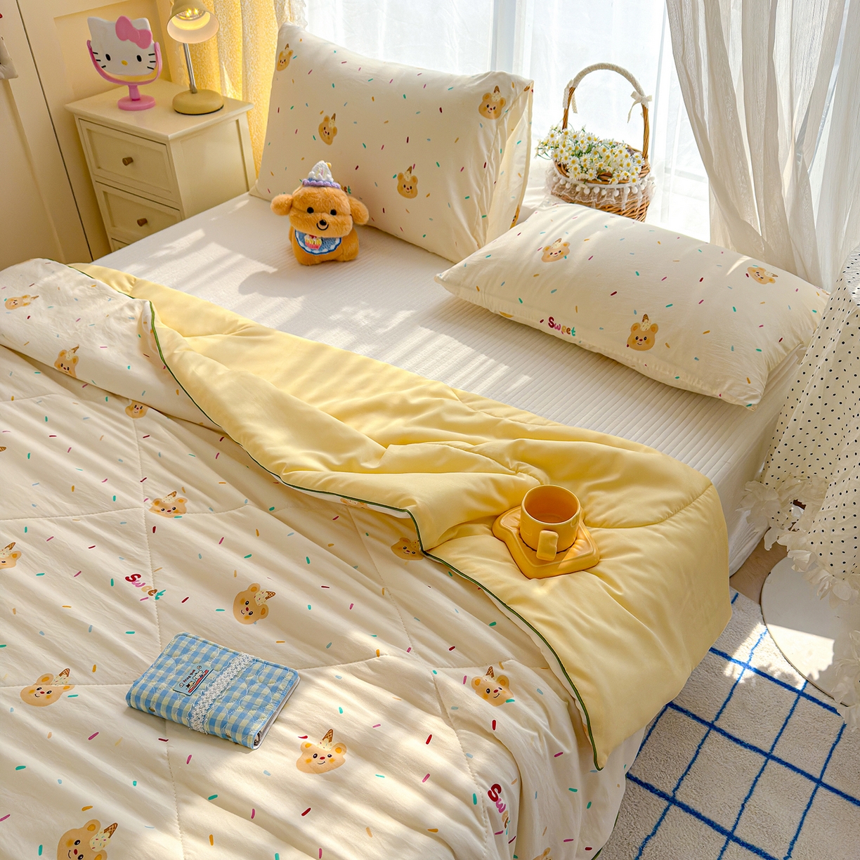 91家纺网 家纺一手货源 找家纺 弗苓家纺 2026新款A类水洗皱皱纱夏被夏凉被空调被 泡芙熊