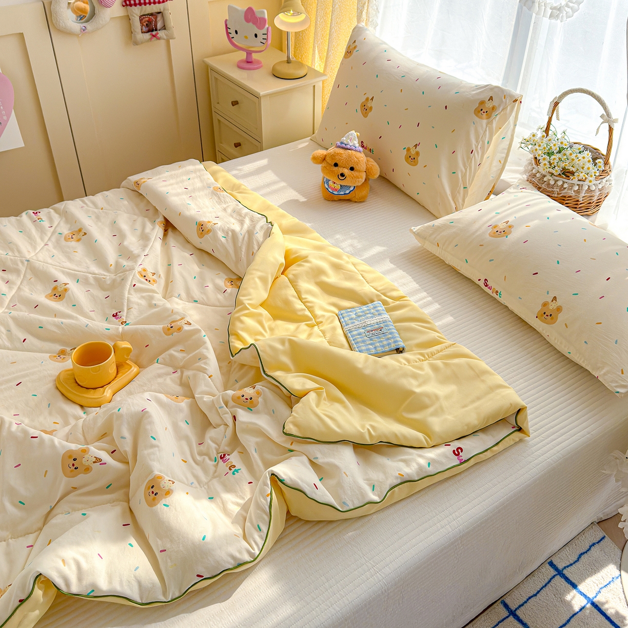 91家纺网 家纺一手货源 找家纺 弗苓家纺 2026新款A类水洗皱皱纱夏被夏凉被空调被 泡芙熊