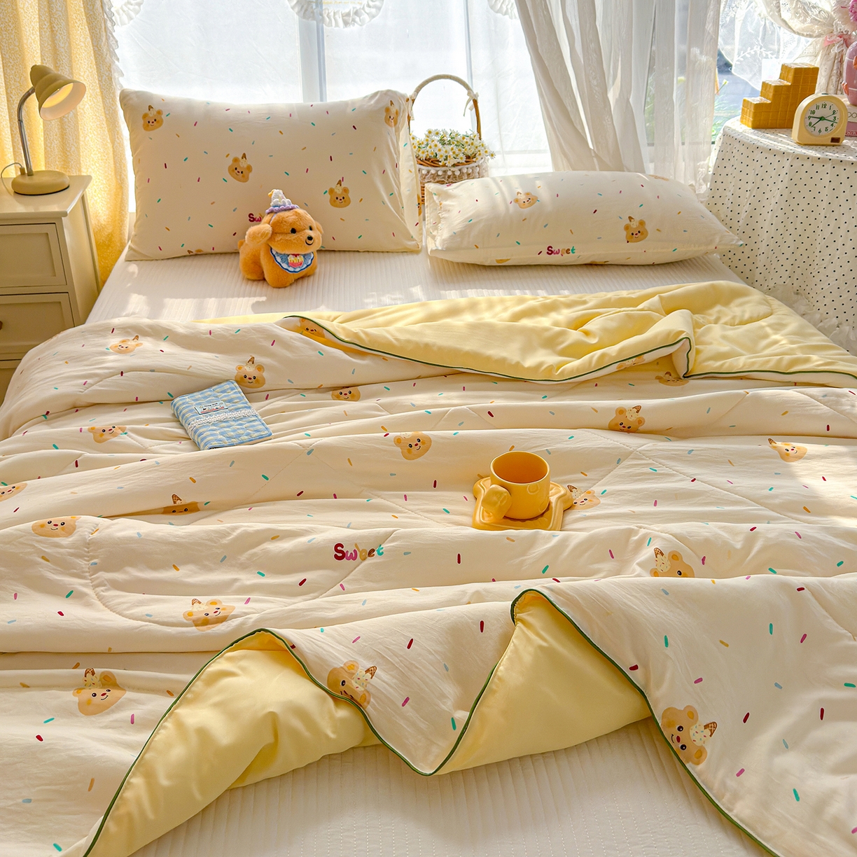 91家纺网 家纺一手货源 找家纺 弗苓家纺 2026新款A类水洗皱皱纱夏被夏凉被空调被 泡芙熊