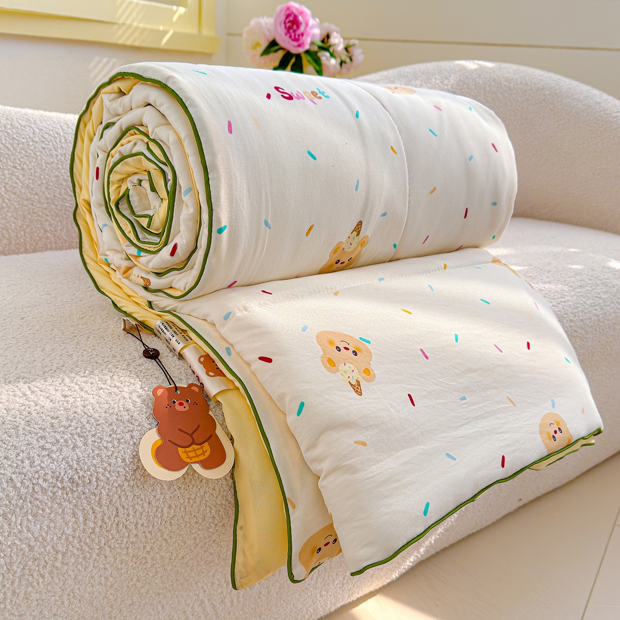 91家纺网 家纺一手货源 找家纺 弗苓家纺 2026新款A类水洗皱皱纱夏被夏凉被空调被 泡芙熊