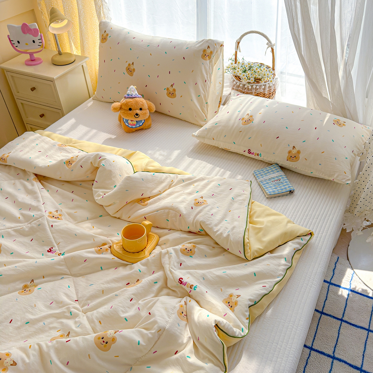 91家纺网 家纺一手货源 找家纺 弗苓家纺 2026新款A类水洗皱皱纱夏被夏凉被空调被 泡芙熊