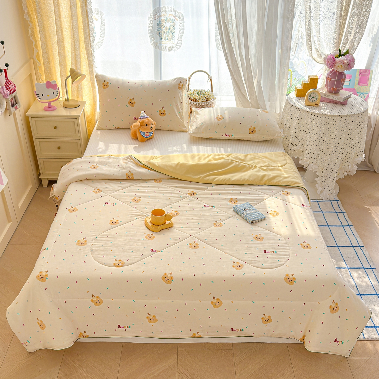 91家纺网 家纺一手货源 找家纺 弗苓家纺 2026新款A类水洗皱皱纱夏被夏凉被空调被 泡芙熊