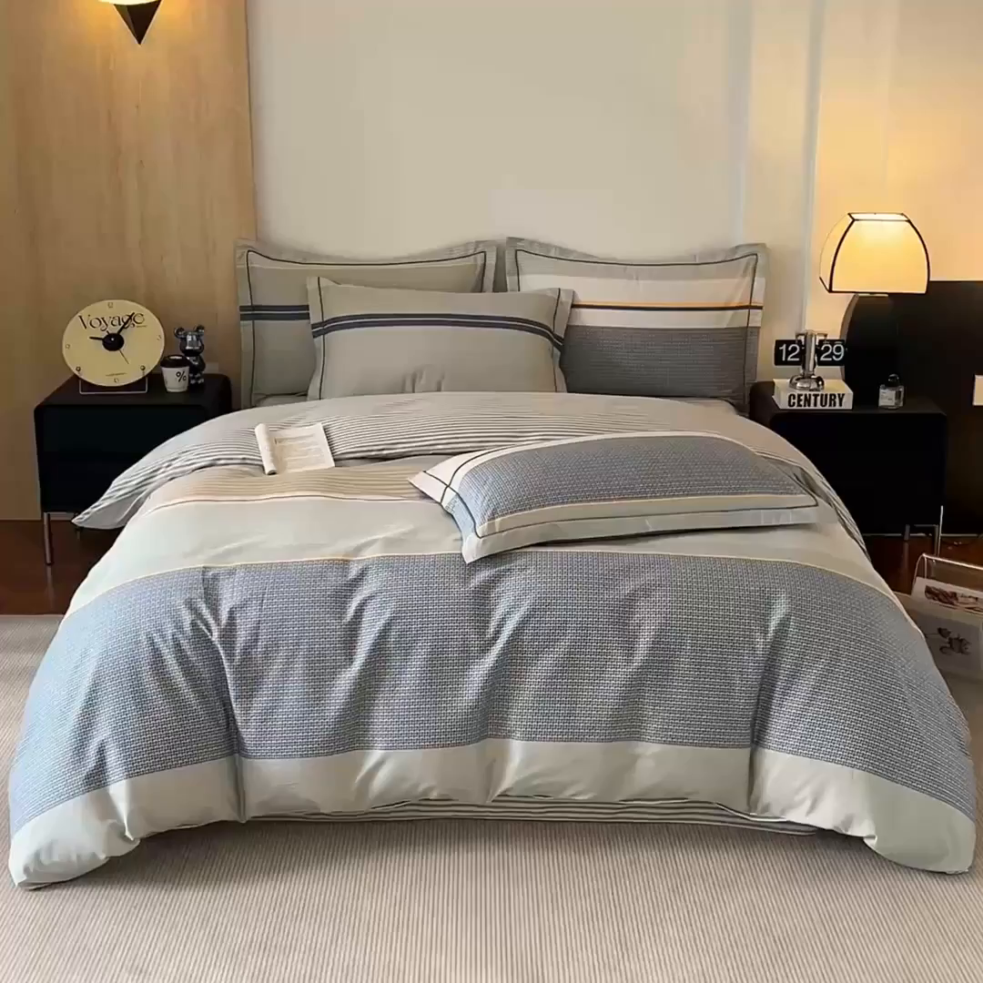 91家纺网 家纺一手货源 找家纺 沐白家居 2026新款亲肤舒适全棉印花四件套 格丽