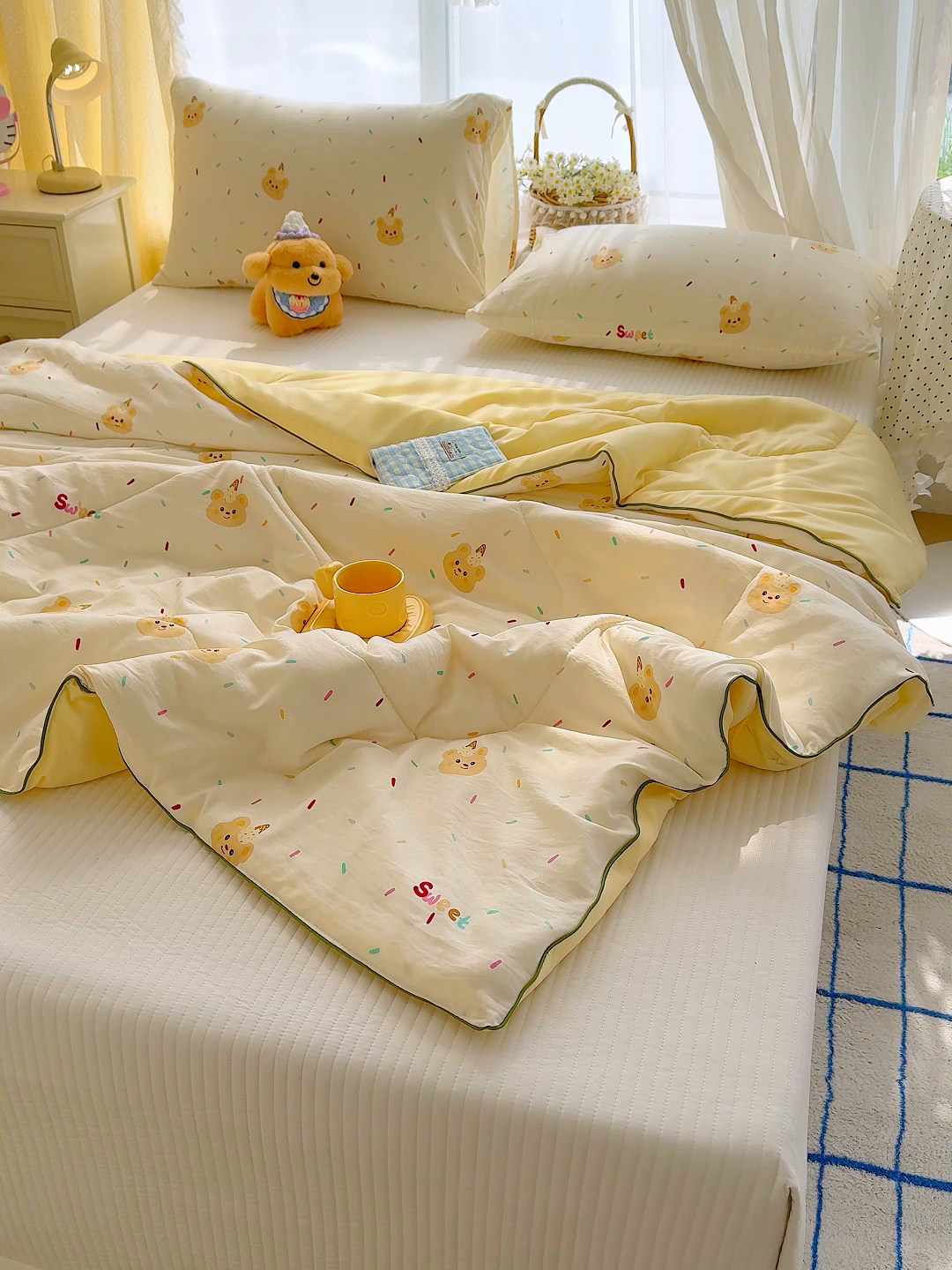 91家纺网 家纺一手货源 找家纺 弗苓家纺 2026新款A类水洗皱皱纱夏被夏凉被空调被 泡芙熊