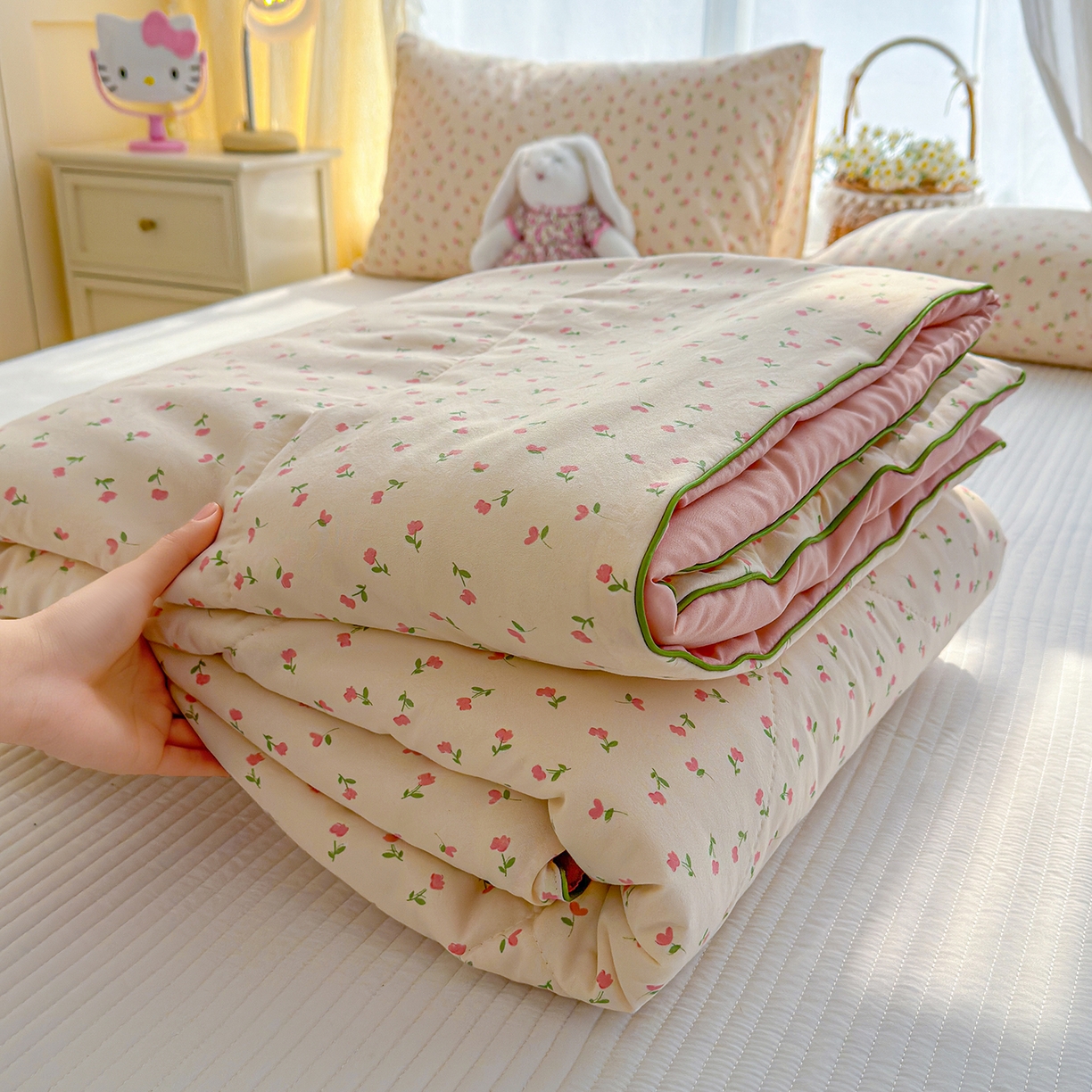 91家纺网 家纺一手货源 找家纺 弗苓家纺 2026新款A类水洗皱皱纱夏被夏凉被空调被 郁金香