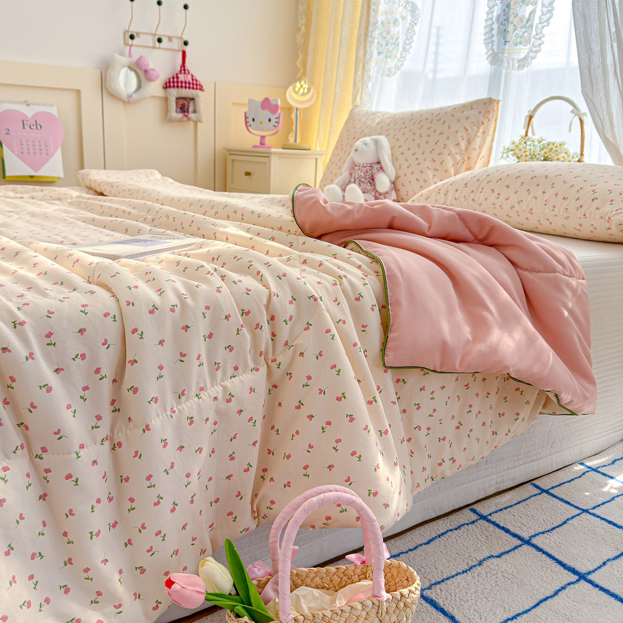 91家纺网 家纺一手货源 找家纺 弗苓家纺 2026新款A类水洗皱皱纱夏被夏凉被空调被 郁金香