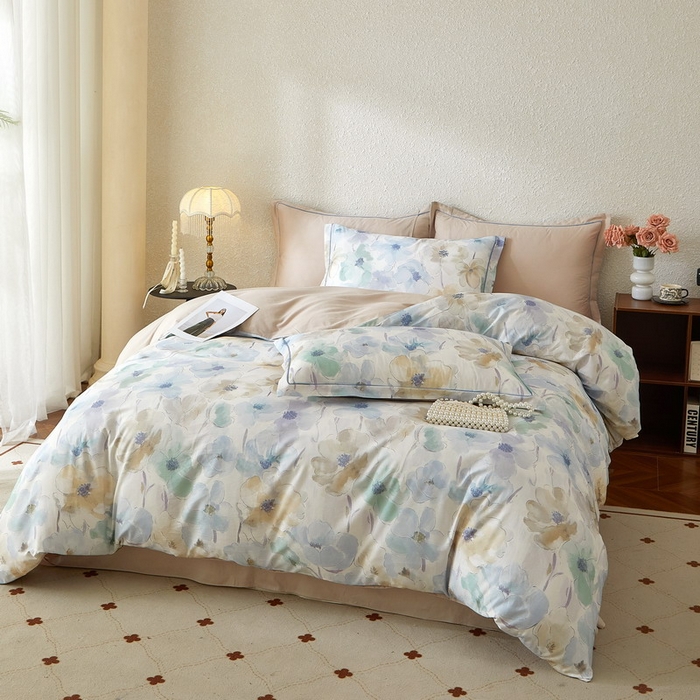 91家纺网 家纺一手货源 找家纺 沐白家居 2026新款亲肤舒适全棉印花四件套 花染-卡其