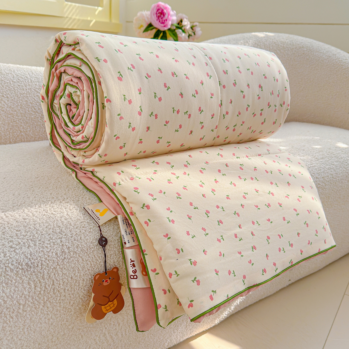 91家纺网 家纺一手货源 找家纺 弗苓家纺 2026新款A类水洗皱皱纱夏被夏凉被空调被 郁金香