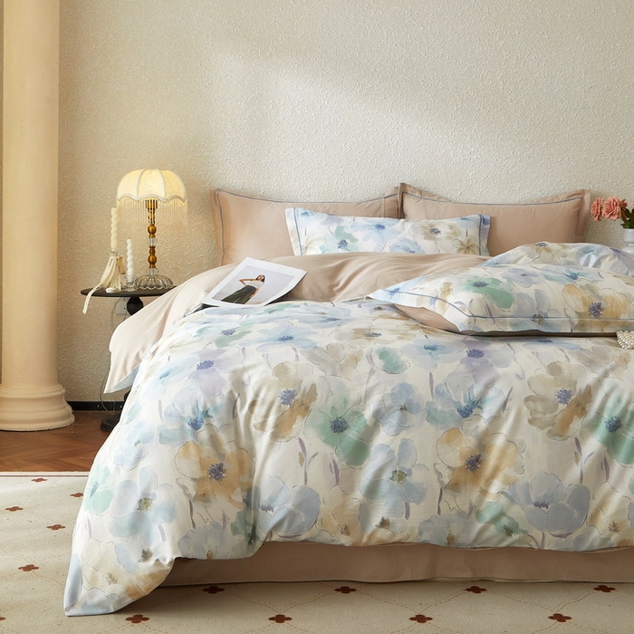 91家纺网 家纺一手货源 找家纺 沐白家居 2026新款亲肤舒适全棉印花四件套 花染-卡其