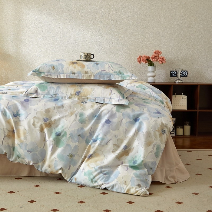 91家纺网 家纺一手货源 找家纺 沐白家居 2026新款亲肤舒适全棉印花四件套 花染-卡其