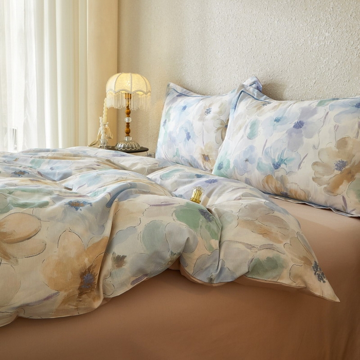 91家纺网 家纺一手货源 找家纺 沐白家居 2026新款亲肤舒适全棉印花四件套 花染-卡其